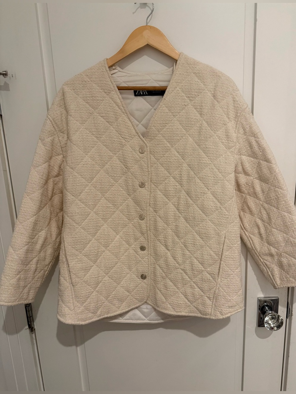 Zara Quilted Cream Button-Front Jacket